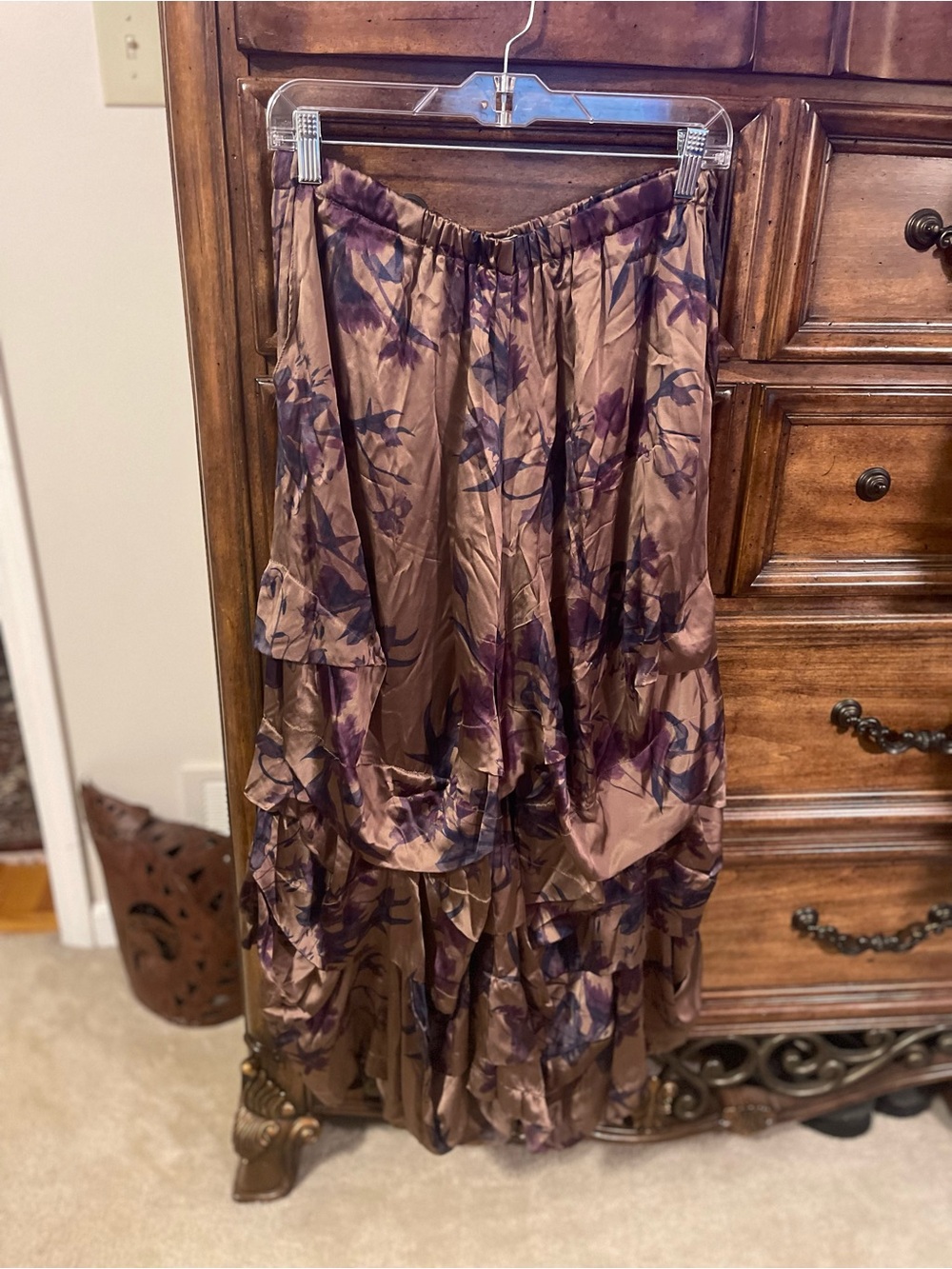 Tiered Wide-Leg Stormy Pants in Brown and Purple Floral